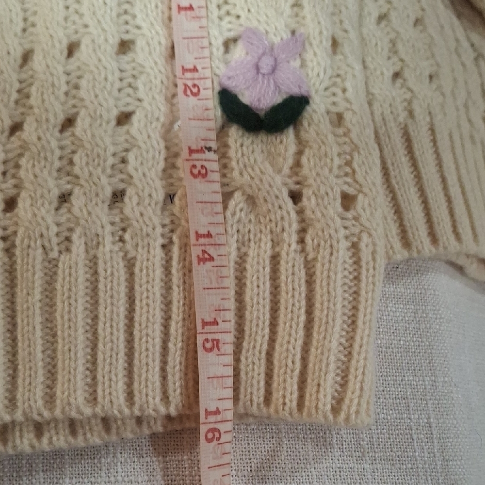 Cream Cable Knit Sweater with Floral Accents - Picture 9 of 9